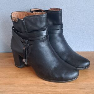 Pikolinos Verona Women 38 7.5 Black Leather Mid-Calf Zip Boots Ankle Heels